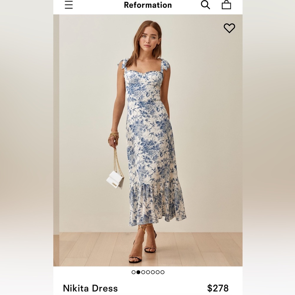 Reformation Nikita Dress in Pompadour (Blue/White) Size 6